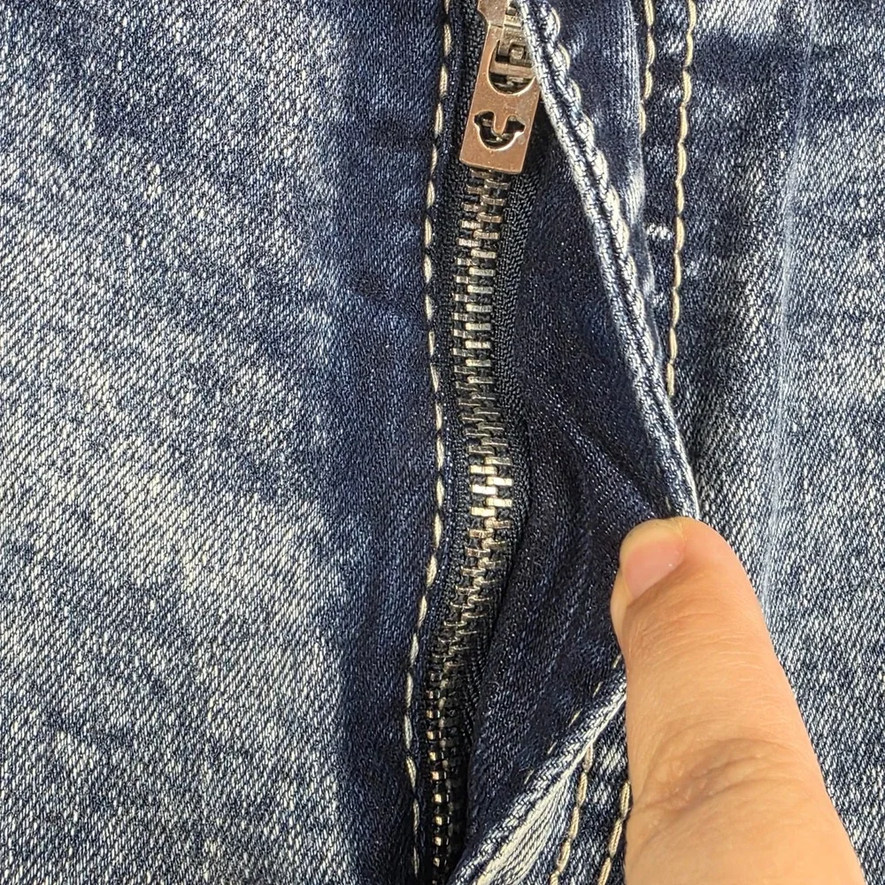 True Religion Jeans Mens 36 Ricky Big T Relaxed Straight Medium Aventurine Blue